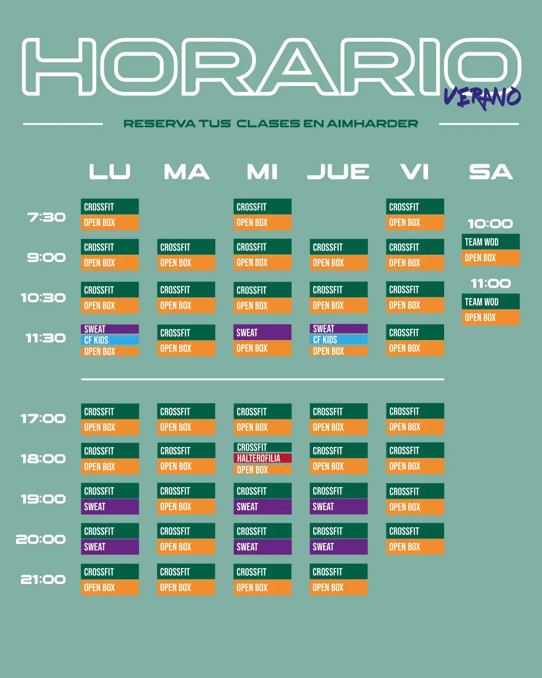 Horarios clases verano Gaman